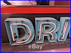 10 Feet Long Vintage 1960s DRIVE THRU NEON Sign, Works Letters light up RED