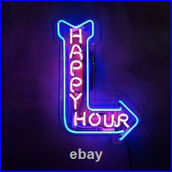 14x17 Happy Hours Arrow Glass Neon Light Wall Vintage Party Neon Sign Lamp