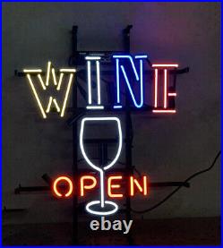 15x19 Wine Open Bistro Store Beer Bar Decor Vintage Neon Sign Custom Glass
