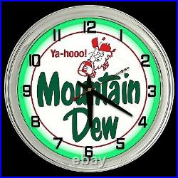 16 Mountain Dew Vintage Yahooo Sign Green Neon Clock Man Cave Bar Garage Mt