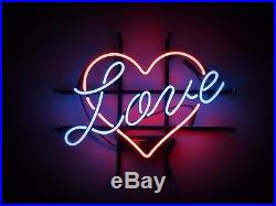 17x14 Real Glass Neon Light Sign Vintage LOVE 24 hours Heart Lighting Art UK