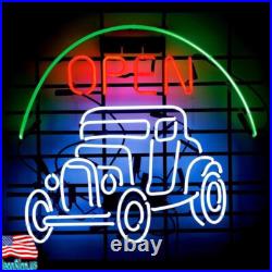 17x14 Vintage Auto Car Garage Open Neon Sign Light Lamp Real Glass Windows Bar