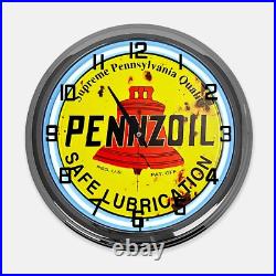 18 Pennzoil Safe Lubrication Metal Sign Designed White Neon Clock