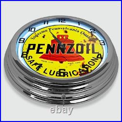 18 Pennzoil Safe Lubrication Metal Sign Designed White Neon Clock