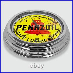 18 Pennzoil Safe Lubrication Metal Sign Designed White Neon Clock