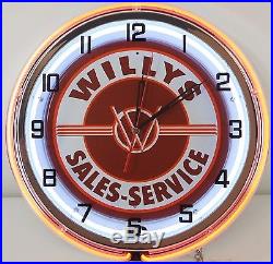 18 Vintage WILLYS Sign Double Neon Clock Jeepster Wagon Pickup Truck Jeep Parts