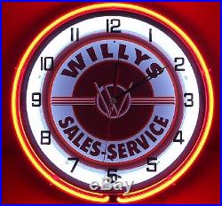 18 Vintage WILLYS Sign Double Neon Clock Jeepster Wagon Pickup Truck Jeep Parts