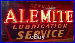 1930's Vintage Original Alemite Porcelain Neon Sign GAS OIL MOBIL SHELL GULF WOW