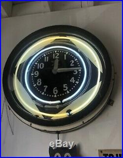 1930s 1940s Original Vintage Neon Clock Large 31 Sign Two Tone