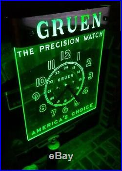 1940's GRUEN Watches Antique Vintage Neon Clock LACKNER Edge Lit Neon sign CLEAN
