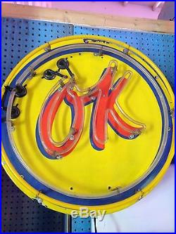 1950's Original Vintage Porcelain OK Neon Service Sign 24 In Diameter