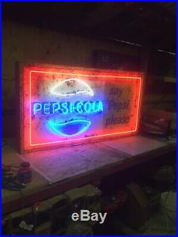 1950s Vintage Original Tin Pepsi Neon Sign