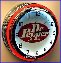 19 Dr Pepper Vintage Logo Sign Double Neon Red Neon Clock Mancave Bar Garage