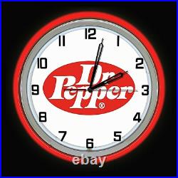 19 Dr Pepper Vintage Logo Sign Red Double Neon Clock Mancave Bar Garage