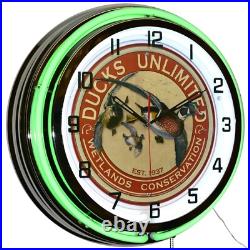 19 Ducks Unlimited Est. 1937 Sign Double Neon Clock Garage Decor (Green)