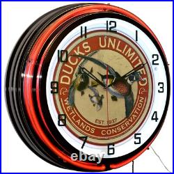 19 Ducks Unlimited Est. 1937 Sign Double Neon Clock Garage Decor (Orange)