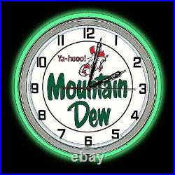 19 Mountain Dew Vintage Yahooo Sign Green Double Neon Clock Man Cave Bar Garage