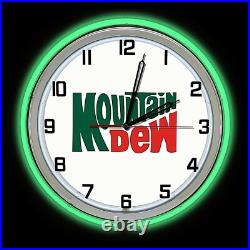 19 Mountain Mt Dew Vintage Sign Green Double Neon Clock Man Cave Garage