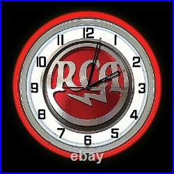 19 RCA Radio Vintage Look Sign Red Double Neon Clock Man Cave Garage Bar Shop
