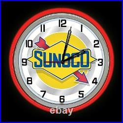 19 Sunoco Oil Vintage Sign Double Red Neon Clock Gasoline Gas Man Cave Garage