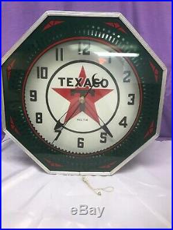 20 Texaco Neon Spinner Clock Pinwheel Gas Sign Rare Gas Advertising Vintage Wow