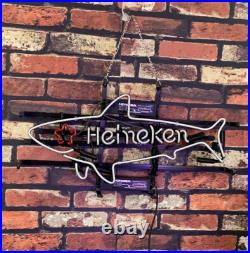 24x14 Shark Beer Vintage Neon Sign Light Bar Pub Garage Man Cave Glass Decor