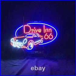 24x20 Drive Inn 66 Auto Neon Sign Vintage Style Glass Garage Man Cave Lamp