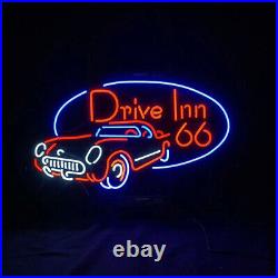 24x20 Drive Inn 66 Auto Neon Sign Vintage Style Glass Garage Man Cave Lamp