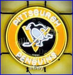 24x24 Penguins Ice Hockey Neon Sign Beer Open Custom Vintage Style Real Lamp