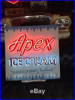 30's 40's 50's VINTAGE NEON Apex Ice Cream porcelain sign