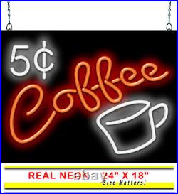 5 Cent Coffee Neon Sign Jantec 24 x 18 Diner Retro Espresso Tea Vintage