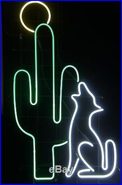 5 Ft Vtg Southwestern Neon Sign Coyote Wolf Howl Cactus Bar Hotel Light Arizona
