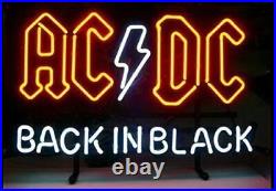 AC DC Back in Black Neon Sign Vintage Style Game Room Gift Artwork Glass 17x14