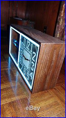 Action Ad Chicago Vtg Neon Lighted Advertising Clock Motion Sign Display WORKS