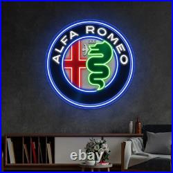Alfa Romeo Logo Neon Sign 24x24 Light Car Garage Display Vintage Wall Decor