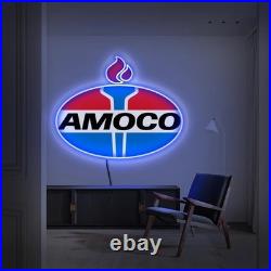 Amoco Gasoline Neon Sign 18x15 Light Man Cave Car Garage Vintage Wall Decor