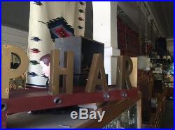 Antique Vintage Pharmacy RX Sign Flying V Neon Brass Block Type Letters 90