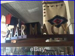 Antique Vintage Pharmacy RX Sign Flying V Neon Brass Block Type Letters 90