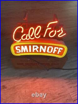 Antique vintage Call For Smirnoff neon sign in original padded box 1988