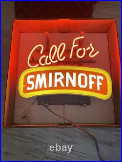Antique vintage Call For Smirnoff neon sign in original padded box 1988