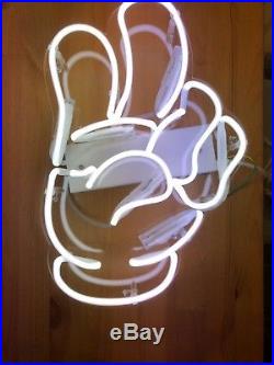 Art Real Neon Glass Light Sign Vintage OK Hand Glove Lighting Decor Gift Pub