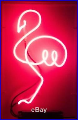 Art Real Neon Glass Light Sign Vintage Pink Flamingo In A Box Decor Gift Pub