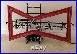 BUDWEISER ON TAP Neon Bow Tie Beer FRANCE Sign Co Man Cave Bar Vtg Working