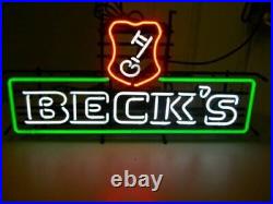 Beck's Key Vintage Decor Artwork Neon Sign Shop Bar Real Glass