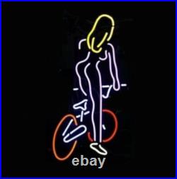 Bicycle Girl 24x12 Handmade Glass Neon Sign Light Room Lamp Bar Vintage Gift