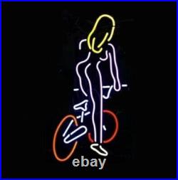 Bicycle Girl Handmade Glass Neon Sign Light Room Lamp Bar Vintage Gift 24x12