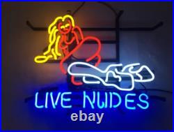 Blue Live Nude Gift 24X20 Neon Signs Gift Artwork Wall Vintage Bar Decor YU