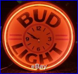 Bud Light Beer Neon Light Clock Sign Vintage Man Cave Bar Wall Mount Plexiglass