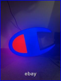 Champion C Logo Neon Sign Light Blue/Red Plastic 120V Vintage 1980s