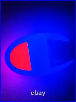 Champion C Logo Neon Sign Light Blue/Red Plastic 120V Vintage 1980s